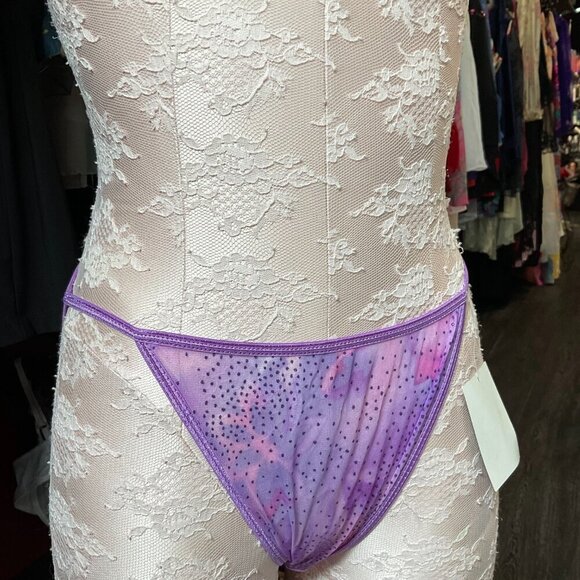 Vintage Polka Dot Glitter Underwire Lingerie Set Adjustable Strap Sz B36 Purple - Picture 3 of 4